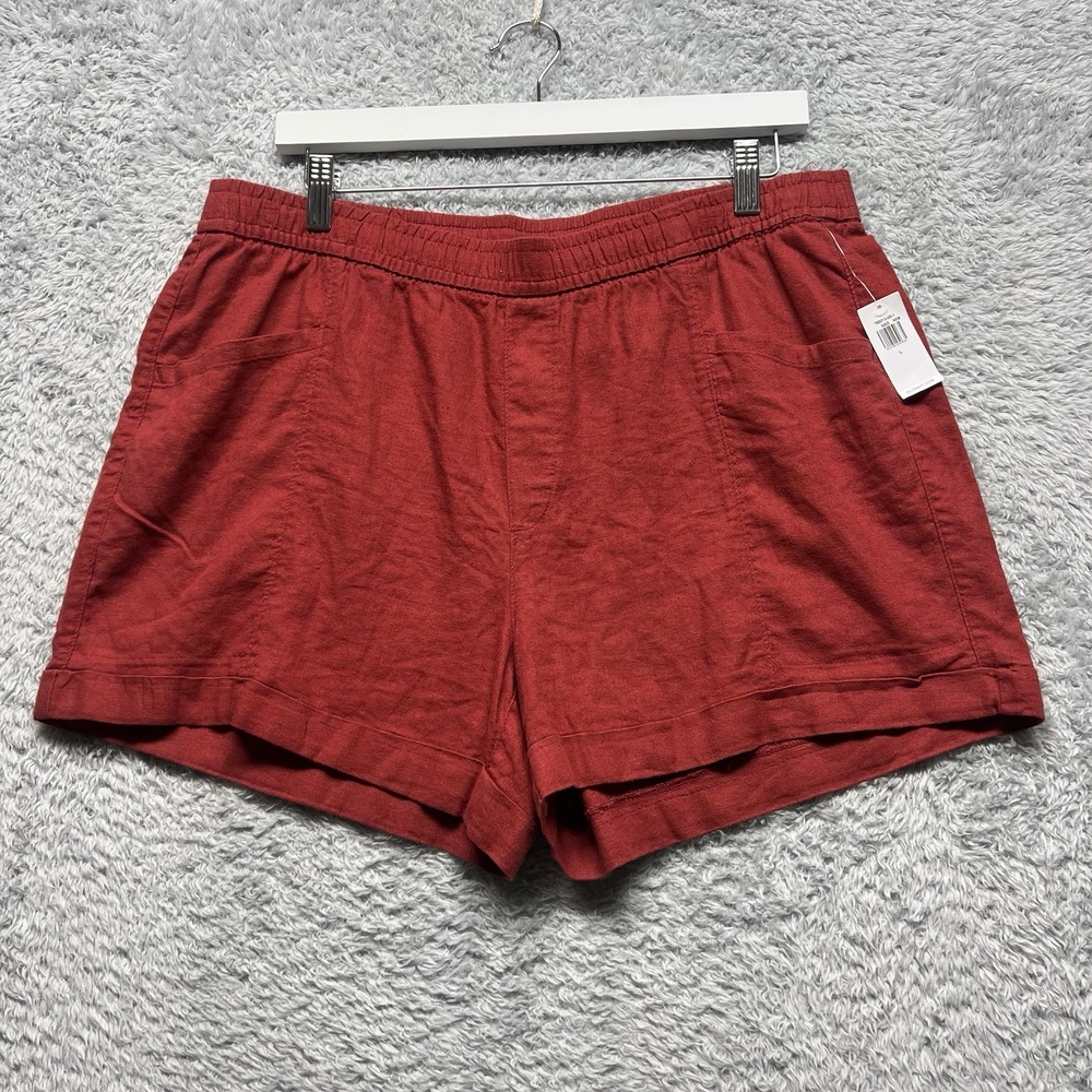 Old Navy Shorts Womens Large Red Linen Blend Pull On Hi Rise Beach Resort Casual